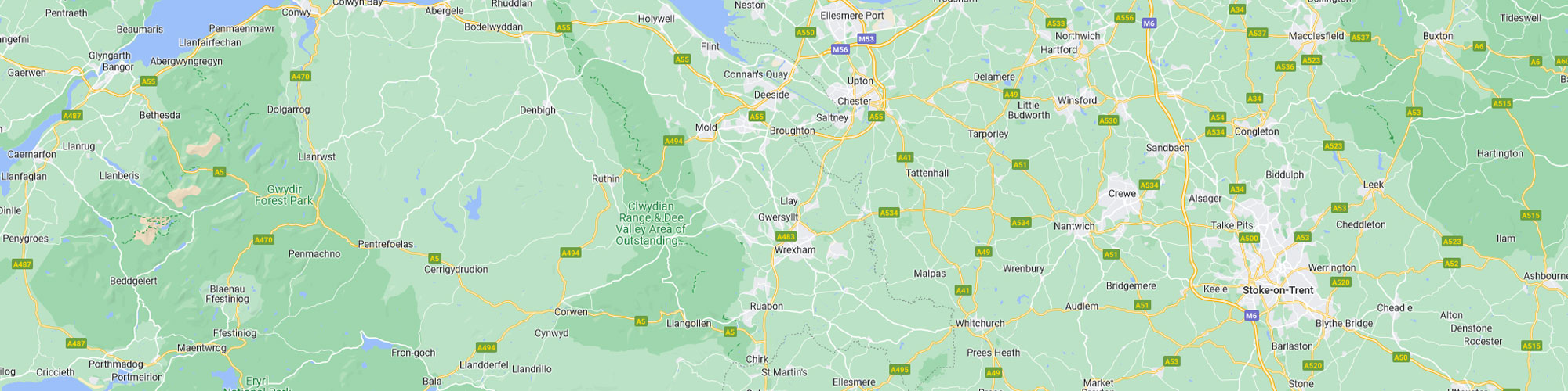 Map of Wrexham & Chester where Grow Sales + Lettings Estate Agents operate