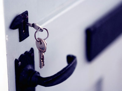 Keys in door of rental property in Wrexham town centre